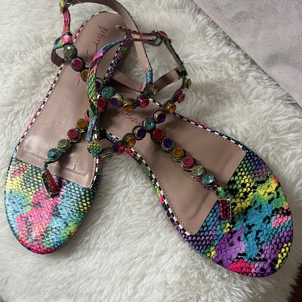 Betsey Johnson rhinestone, snakeskin sandals